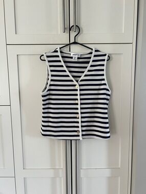 Bailey 44 Navy and White Striped Sleeveless Button Tank